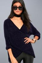 Rd Style | Macalister Navy Blue Chenille Wrap Sweater | Size X-small | 100% Polyester | Lulus