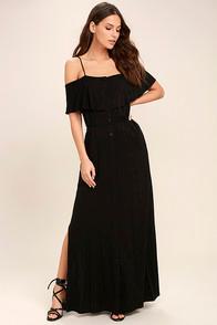 Lulus Life's Wonders Black Off-the-shoulder Maxi Dress