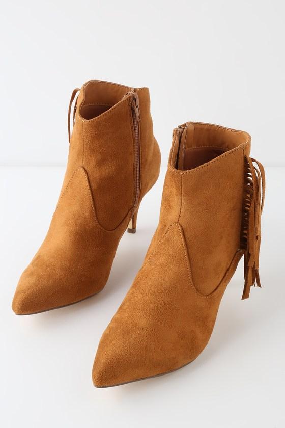 Cheyenne Cognac Suede Fringe Ankle Booties | Lulus