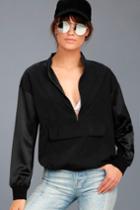 Etheral | Varsity Spirit Black Pullover Jacket | Size Large | 100% Polyester | Lulus