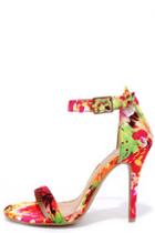 Anne Michelle Picturesque Red Multi Print Ankle Strap Heels