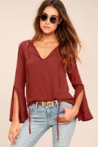 Lulus | Carefully Curated Rust Red Long Sleeve Top | Size Medium | 100% Polyester