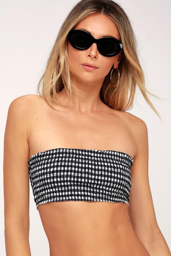 Tee Ink Murphy Black And White Gingham Smocked Bandeau Bikini Top | Lulus