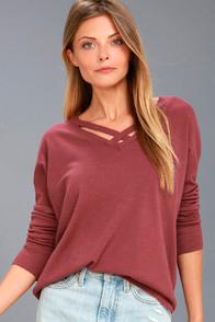 Lulus Simply Amazing Washed Mauve Sweater Top