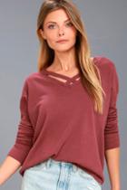 Lulus Simply Amazing Washed Mauve Sweater Top