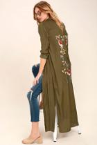 Honey Punch Boho Soul Olive Green Embroidered Maxi Top
