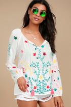 Love Stitch Maldives White Embroidered Long Sleeve Top