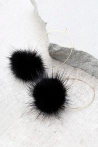 Lulus Je T'aime Gold And Black Fur Pom Pom Earrings