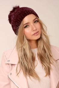 Lulus Colorado Peak Burgundy Pom Pom Beanie