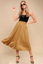 Moon River | Laken Tan Vegan Suede Midi Skirt | Size Large | Beige | 100% Polyester | Vegan Friendly | Lulus
