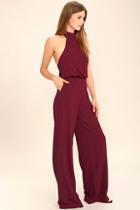Lulus Moment For Life Wine Red Halter Jumpsuit