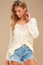Verty Hanover Sheer Ivory Bell Sleeve Sweater | Lulus