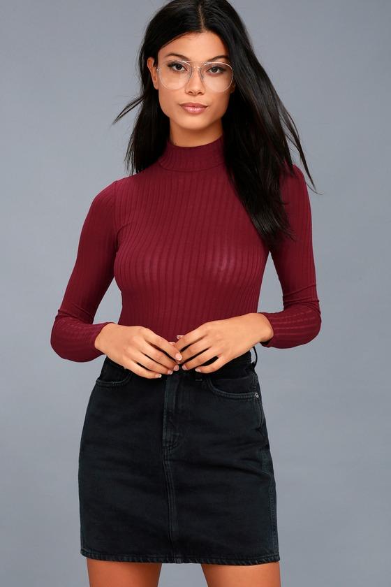 Lulus | Someone Like You Burgundy Long Sleeve Mock Neck Top | Size X-large | Red