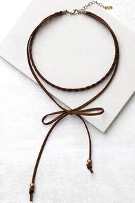 Lulus Everyday Is A Winding Road Brown Suede Layered Choker Necklace