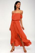 Black Swan Natalia Red Orange Off-the-shoulder High-low Dress | Lulus