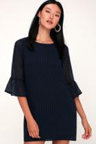 Better Than Ever Navy Blue Flounce Sleeve Shift Dress | Lulus