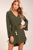 Faithfull The Brand Faithfull The Brand Neroli Olive Green Print Long Sleeve Dress | Size 2 | 100% Rayon | Lulus