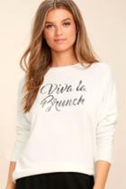 Daydreamer | Viva La Brunch White Sweater | Size Small | Lulus