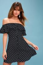 Ready Or Dot Midnight Blue Polka Dot Off-the-shoulder Dress | Lulus