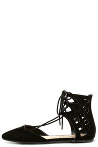 Wild Diva Lounge Fox Den Black Suede Lace-up Flats
