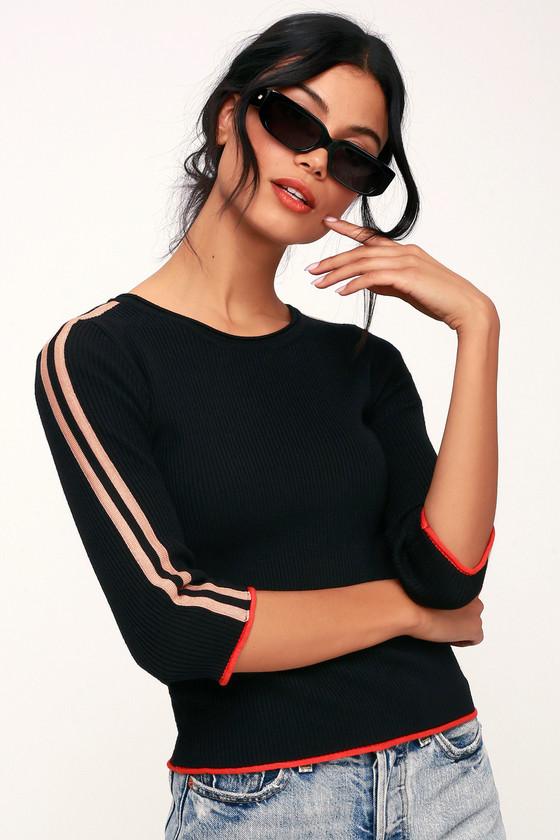 Sharp Shooter Black Three-quarter Sleeve Sweater Top | Lulus