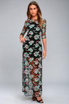 Lulus | Bountiful Blossoms Black Embroidered Maxi Dress | Size X-small