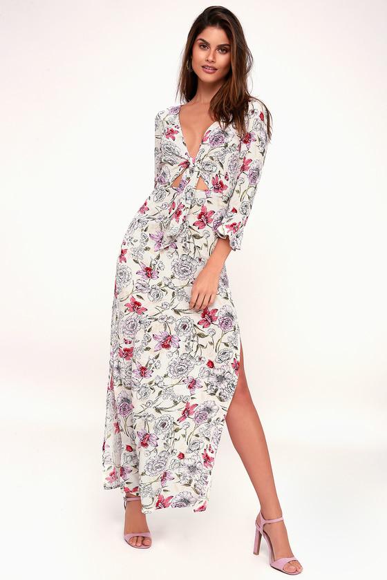 Billabong Forever Lust White Floral Print Tie-front Maxi Dress | Lulus