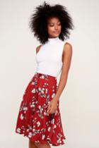 Love Blooms Rust Red Floral Print Midi Skirt | Lulus