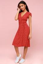 Rolla's Dancer Red Heart Print Wrap Midi Dress | Lulus