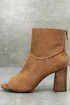 Sbicca | Rozene Tan Genuine Suede Leather Peep-toe Ankle Booties | Size 9 | Brown | Lulus