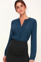 Style Central Dark Dusty Blue Long Sleeve Top | Lulus