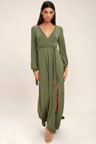 Lulus Just The Thing Olive Green Long Sleeve Maxi Dress