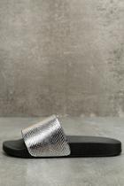 Glamorous Quinn Metallic Silver Slide Sandals