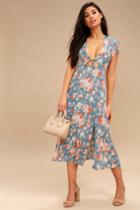 Best Day Of My Life Light Blue Floral Print Midi Dress | Lulus
