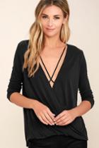 Lush | Elegant Breeze Washed Black Long Sleeve Top | Size Small | Lulus