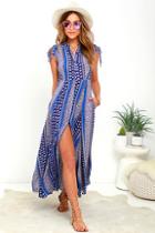 Lulus I'm Worth It Royal Blue Print Midi Dress