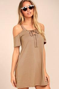 Lulus Shirina Taupe Lace-up Dress