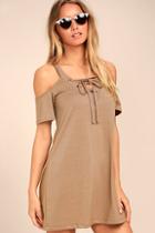 Lulus Shirina Taupe Lace-up Dress