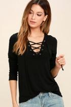 Lulus Love Song Black Long Sleeve Lace-up Top