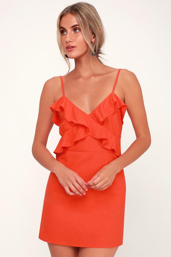 So Happy Coral Red Ruffled Mini Dress | Lulus