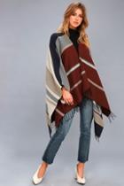 Lulus Mountain Pass Burgundy Striped Poncho