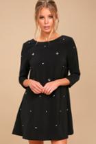 Lulus | So Precious Black Rhinestone Swing Dress | Size Large | 100% Polyester