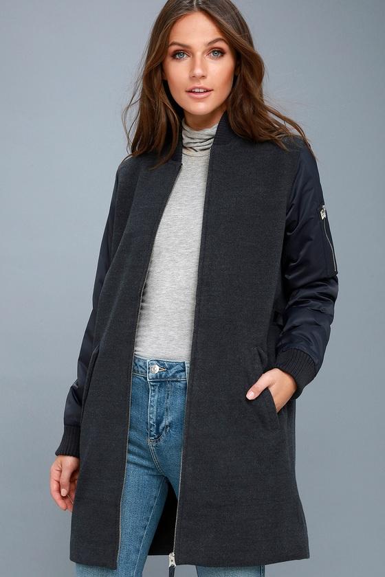 Obey Birmingham Navy Blue Longline Bomber Jacket | Lulus