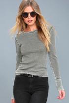 Project Social T Nolder Washed Olive Green Long Sleeve Top