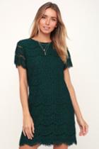 Take Me To Brunch Dark Green Lace Shift Dress | Lulus