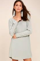 Lulus Upbeat Chic Light Grey Long Sleeve Shift Dress