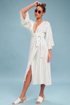 Billabong Robe Life Black And White Striped Wrap Midi Dress | Lulus