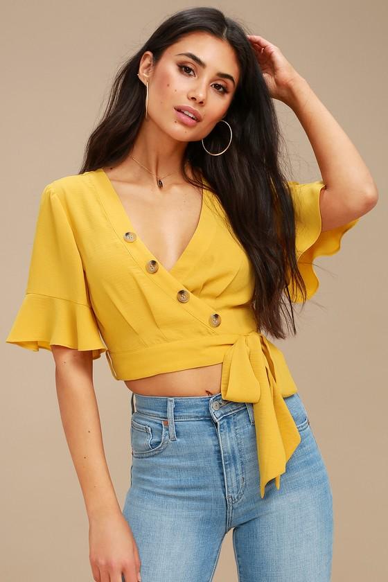 Envie Mustard Yellow Wrap Crop Top | Lulus
