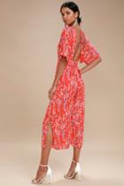 Moon River Fiore Coral Red Floral Print Backless Jumpsuit | Lulus