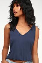 Abaco Washed Navy Blue Ribbed Cropped Tank Top | Lulus